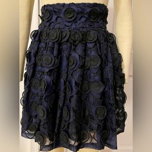 Jill Stuart Collection silk miniskirt navy blue with black overlay Sz 0 NWT